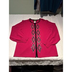 BOB MACKIE Wearable Art Women's Artist Ballon Sleeve Sequin Cardigan Sweater L